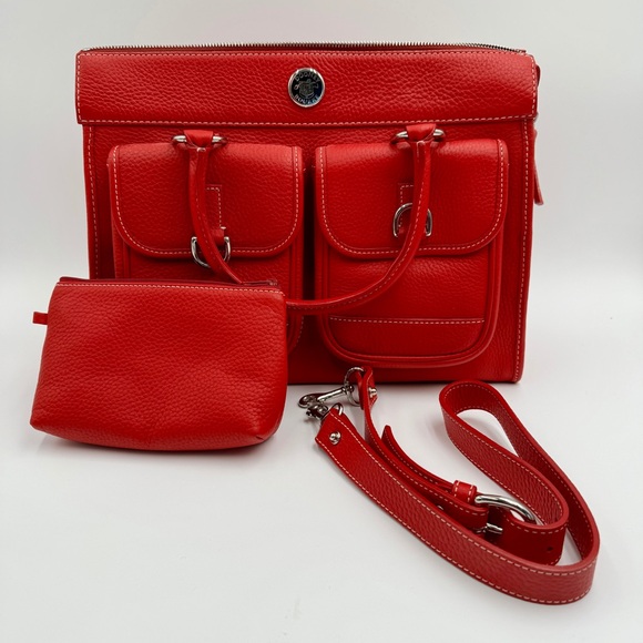 Dooney & Bourke red, pebbled leather double pocket tote. NWOT - Picture 1 of 12